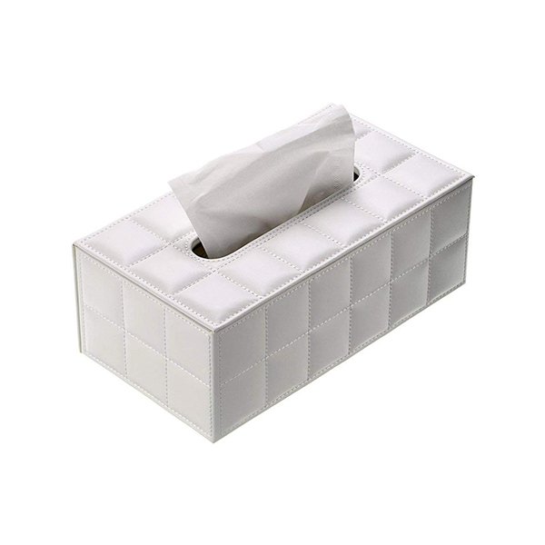 PU長方形白色面紙盒-1